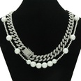 Fashion hip hop metal Cuban necklace thick pearl full diamond alloy necklacepicture24
