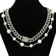 Fashion hip hop metal Cuban necklace thick pearl full diamond alloy necklacepicture25