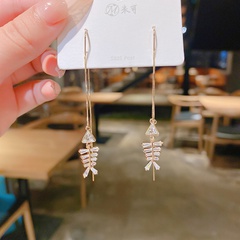 Real gold plating full of zircon small fish tassel earring Korean style copper earrings wholesale