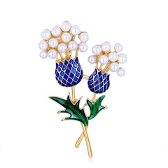 Creative Blue Retro Flower Brooch Unique Pearl Painted Plant Flower Brooch