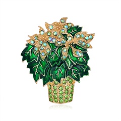 Broche de flor verde coreano broche de planta de diamante de flor de gota de aceite creativo al por mayor