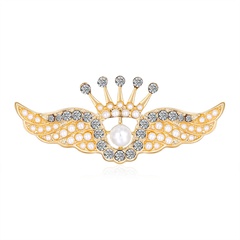 Broche de corona de alas de ángel retro europeo y americano, broche de ropa con diamantes completos de aleación