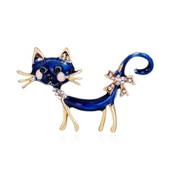 Nouvelle broche de personnalité de chat bleu dégoulinant de strass broche d'animal mignon en gros