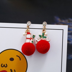 Christmas new big hair ball earrings asymmetrical oil dripping snowman letter long earrings female