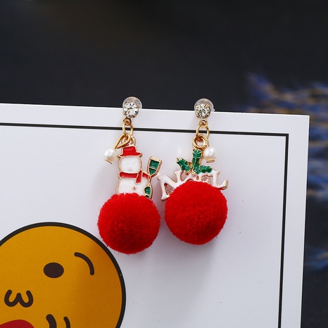 Christmas new big hair ball earrings asymmetrical oil dripping snowman letter long earrings female's discount tags