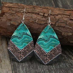 new drop-shaped retro totem leather earrings creative wave double-sided pu earrings