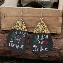 new Christmas colorful stitching shiny leather earrings water drop Christmas tree skin earrings