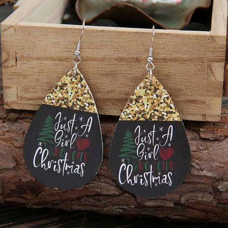 Pendientes de cuero brillante con costuras de colores navideños nuevos pendientes de piel de árbol de Navidad con gota de agua's discount tags