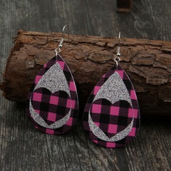 Nouvelles boucles d'oreilles en cuir à paillettes argentées grille noire rose boucles d'oreilles creuses coeur de pêche en gros