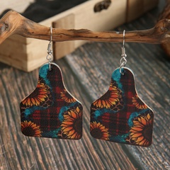 Retro Stand Red Plaid Leopard Print Sunflower Leather Earrings Wholesale
