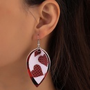New Double Leaf Heart Leather Earrings Retro Red and Black Grid Earrings Wholesalepicture5