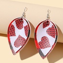 New Double Leaf Heart Leather Earrings Retro Red and Black Grid Earrings Wholesalepicture6