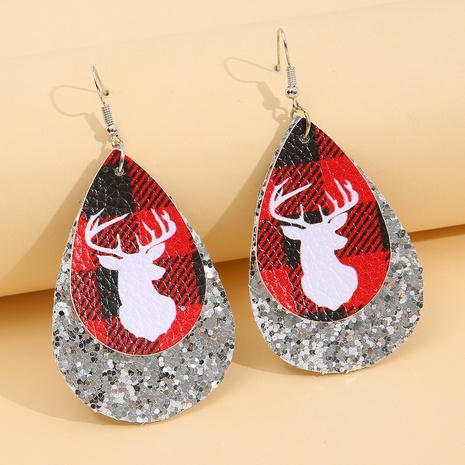 creative drop-shaped Christmas series sequined leather earrings female wholesale's discount tags