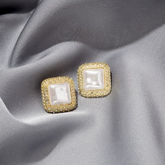 European and American Fashion Square Opal Micro-inlaid Zircon Stud Earrings Female