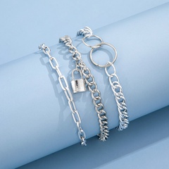 new personality trend lock pendant double circle chain anklet combination three-piece set