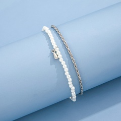 Mode einfache doppellagige Perle Tropfen Tropfen Anhänger Twist Kette Fußkettchen zweiteiliges Set