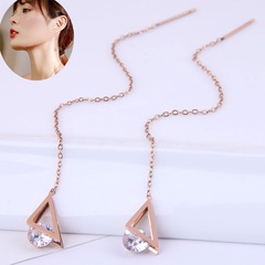 Korean version of fashion titanium steel earrings triangle zircon personality long earrings