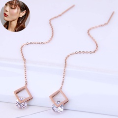 Korean fashion simple titanium steel earrings square zircon personality long earrings