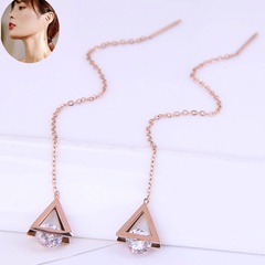 Korean version fashion titanium steel earrings triangle zircon personality long earrings