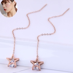 Korean version of fashion titanium steel earrings five-pointed star zircon personalized long earrings