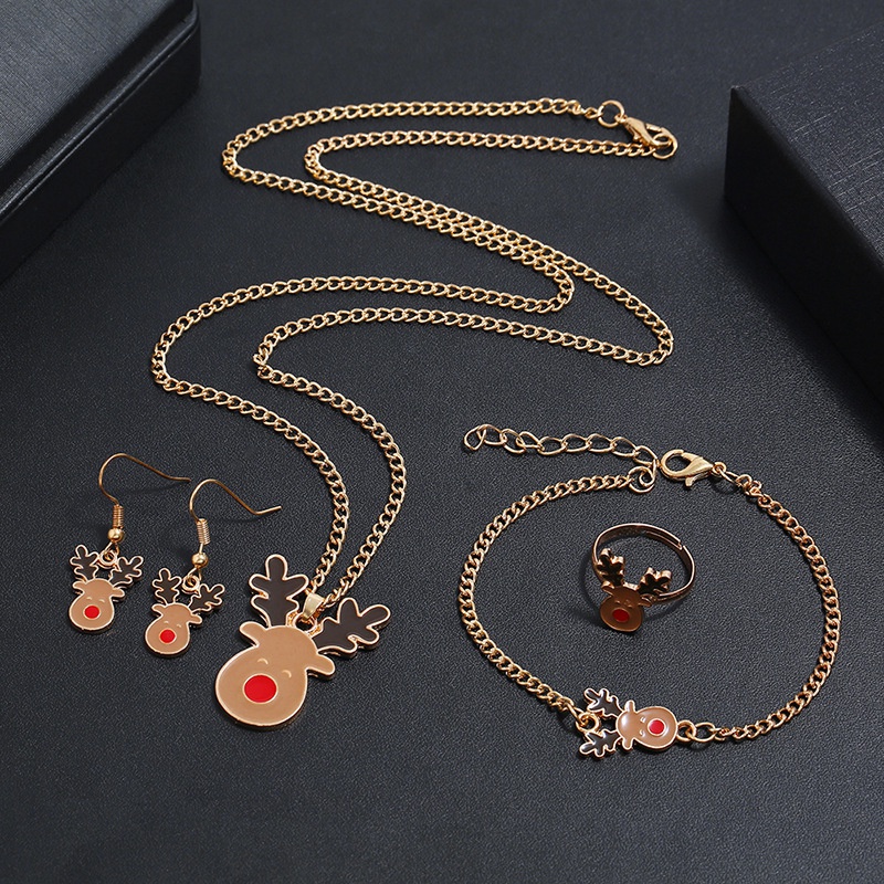 Fashion cartoon elk dripping oil bracelet necklace ring earring combination 4piece set female