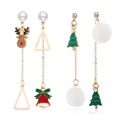 New Christmas Hair Ball Asymmetrical Tassel Christmas Tree Bell Earrings