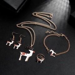 Cute dripping oil cartoon elk earrings ring bracelet combination set wholesale