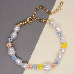 simple hand-woven beads small daisy imitation pearl bracelet