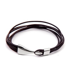 Men's genuine leather geometric titanium steel buckle bracelet