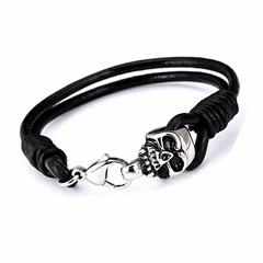 Men's braided leather titanium steel skull bracelet