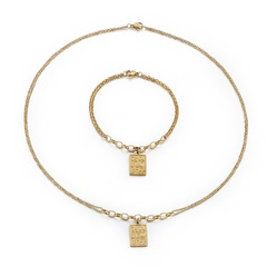 European and American titanium steel square brand pendant necklace bracelet double-layer clavicle chain set