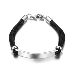 Men's leather titanium steel bent cuboid bracelet