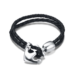 Men's leather titanium steel anchor pendant bracelet