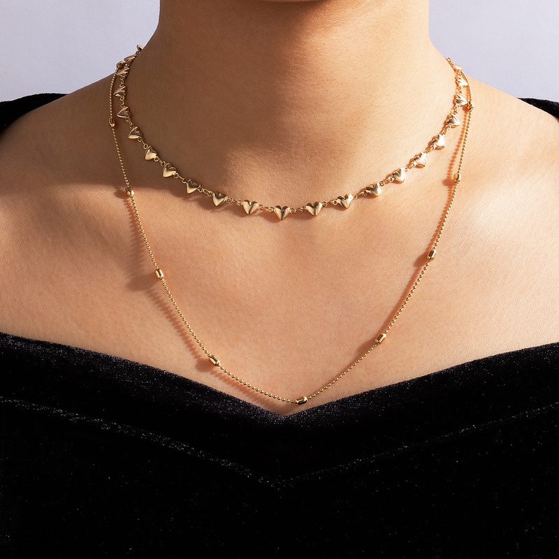 Mode Geometrischer Einfacher Schmuck Herz Perlen Doppelschichtige Halskette Geometrische Mehrschichtige Halskette