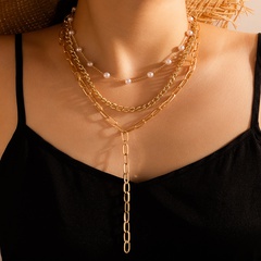 Mode dicke Kette Halskette Quaste Reisperle Goldimitat Perlenkette