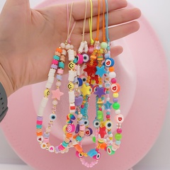 new bohemian rainbow soft pottery smiley anti-lost mobile phone chain