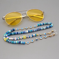 Color matching hip-hop blue eyes round bead chain smiley face soft pottery letter glasses chain women's