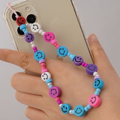 soft pottery smiling face ethnic style stained glass beads anti-lost mobile phone chain