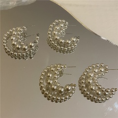 retro pearl three-layer C-shaped half circle size pearl large circle earrings