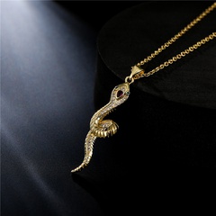Vintage Bohemian 18K-Gold plated copper Zircon Snake Pendant Necklace