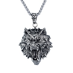 Retro jewelry punk rock personality stainless steel pendant titanium steel wolf head men's necklace