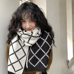 Soft plaid double-sided scarf warmth imitation cashmere super long knitted thick dual-use shawl