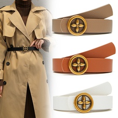 plum blossom buckle round buckle decoration belt fashion all-match jeans windbreaker solid color belt