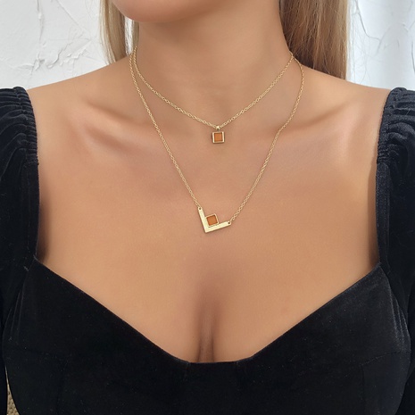 simple double layer square pendant necklace's discount tags