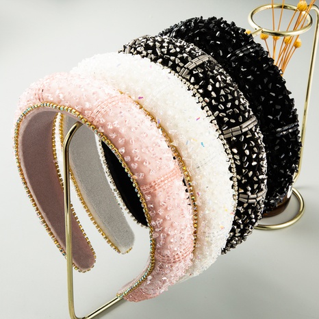 Baroque crystal full rhinestone sponge broad-brimmed headband NHLN498270's discount tags