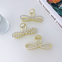 Korean bow metal catch clip pearl rhinestone hair clip
