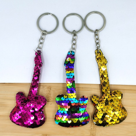 European and American fashion small guitar pendant fish scale sequin key chain  NHDI496178's discount tags