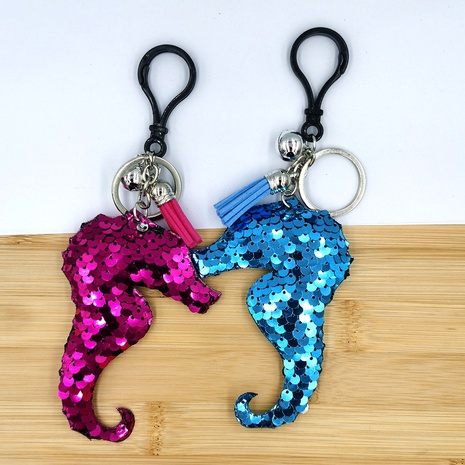 Paillettes réfléchissantes porte-clés sac pompon pendentif brillant hippocampe ornement NHDI496190's discount tags