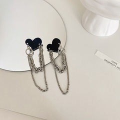 Korea black heart tassel chain earrings wholesale