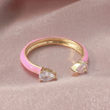 18KGP trend fashion pink enamel color zircon ring women's discount tags